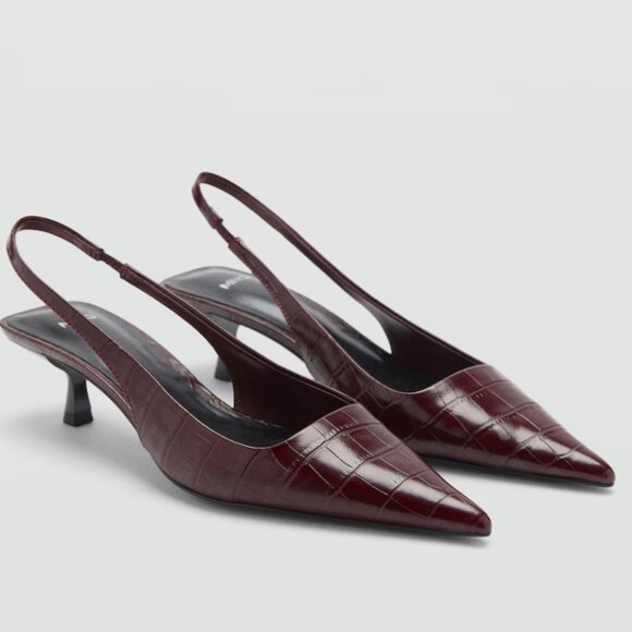 Mango Burgundy Croc-Embossed Mini Bag - Picture 4 of 12